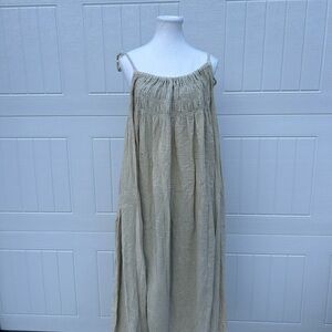 Neuflora Anastasia Greenish-Beige Spaghetti Strap Gauze Maxi Dress